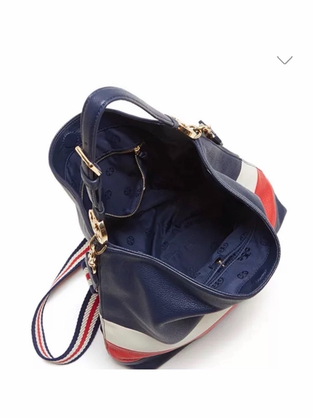 Tory Burch Navy White Red Stripe Leather Hobo Bag - Picture 2 of 13